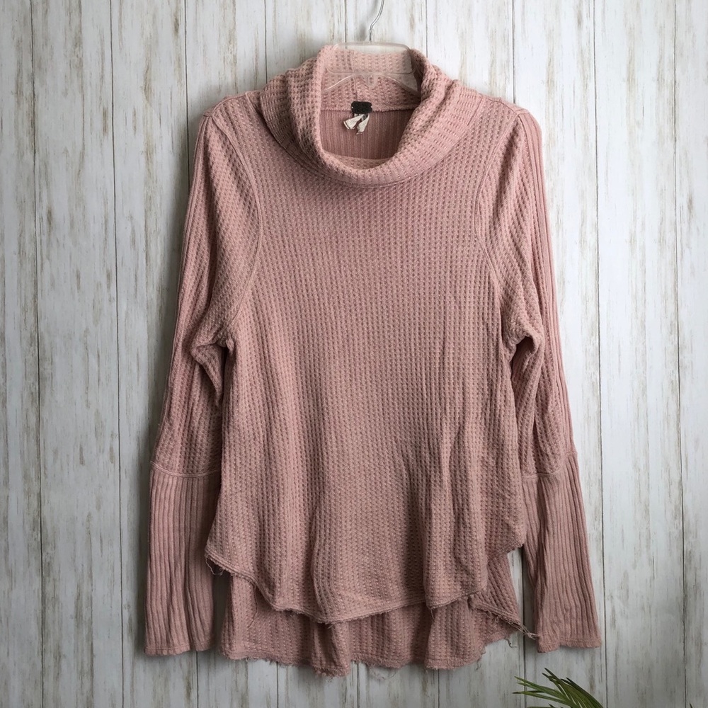 free people Mauve Rose Pink Waffle Cowl Sweater